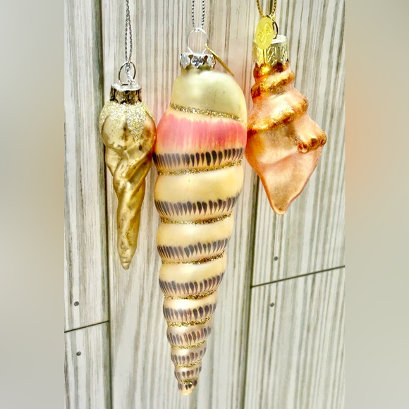 LAO-MAI Blown Glass Christmas Ornament Sea Shells Lot Of 3 - Picture 3 of 9